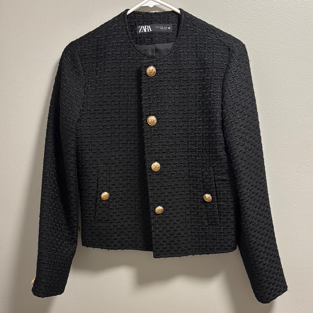 Zara Black Textured Women's Jacket